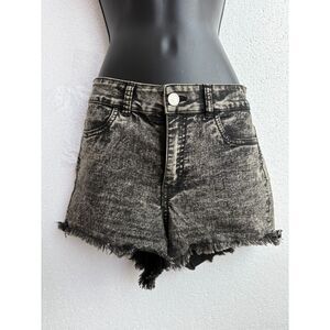 Divided Washed Denim Grey Black Jean Shorts 10 Retro Stretchy Frayed Hem 90s